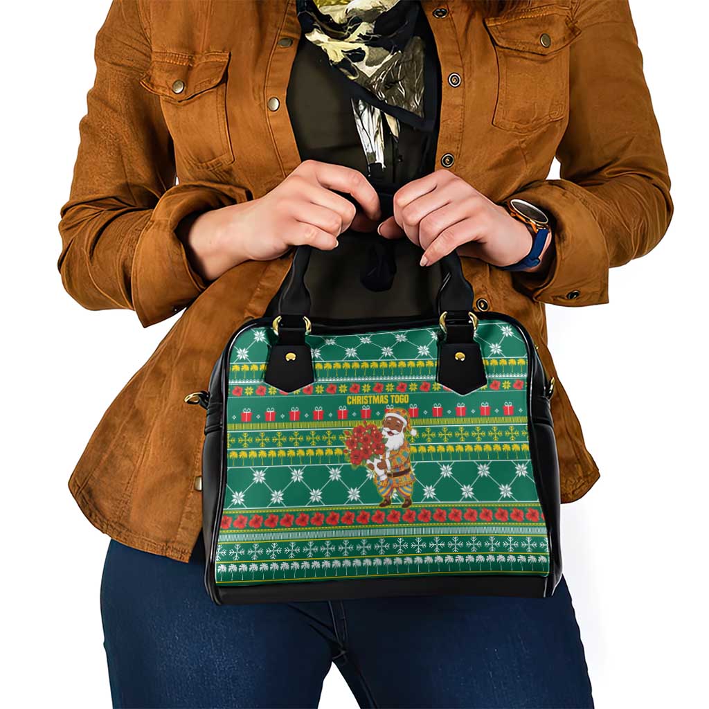 Togo Christmas Shoulder Handbag with Santa Poinsettia Flower Tree Gifts and African Print Pattern - Wonder Print Shop