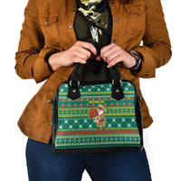 Togo Christmas Shoulder Handbag with Santa Poinsettia Flower Tree Gifts and African Print Pattern - Wonder Print Shop