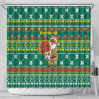 Togo Christmas Shower Curtain with Santa Poinsettia Flower Tree Gifts and African Print Pattern - Wonder Print Shop