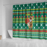 Togo Christmas Shower Curtain with Santa Poinsettia Flower Tree Gifts and African Print Pattern - Wonder Print Shop