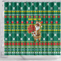 Togo Christmas Shower Curtain with Santa Poinsettia Flower Tree Gifts and African Print Pattern - Wonder Print Shop
