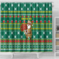 Togo Christmas Shower Curtain with Santa Poinsettia Flower Tree Gifts and African Print Pattern - Wonder Print Shop