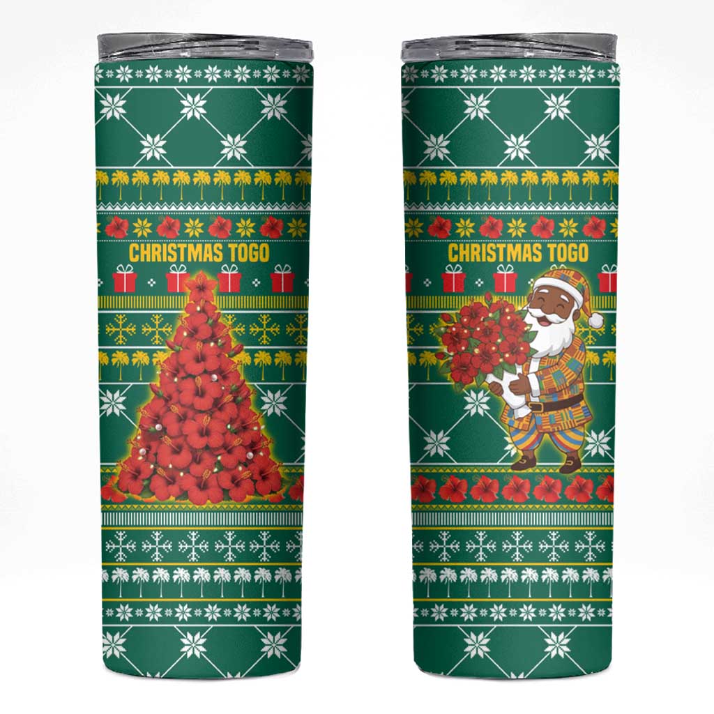 Togo Christmas Skinny Tumbler with Santa Poinsettia Flower Tree Gifts and African Print Pattern - Wonder Print Shop