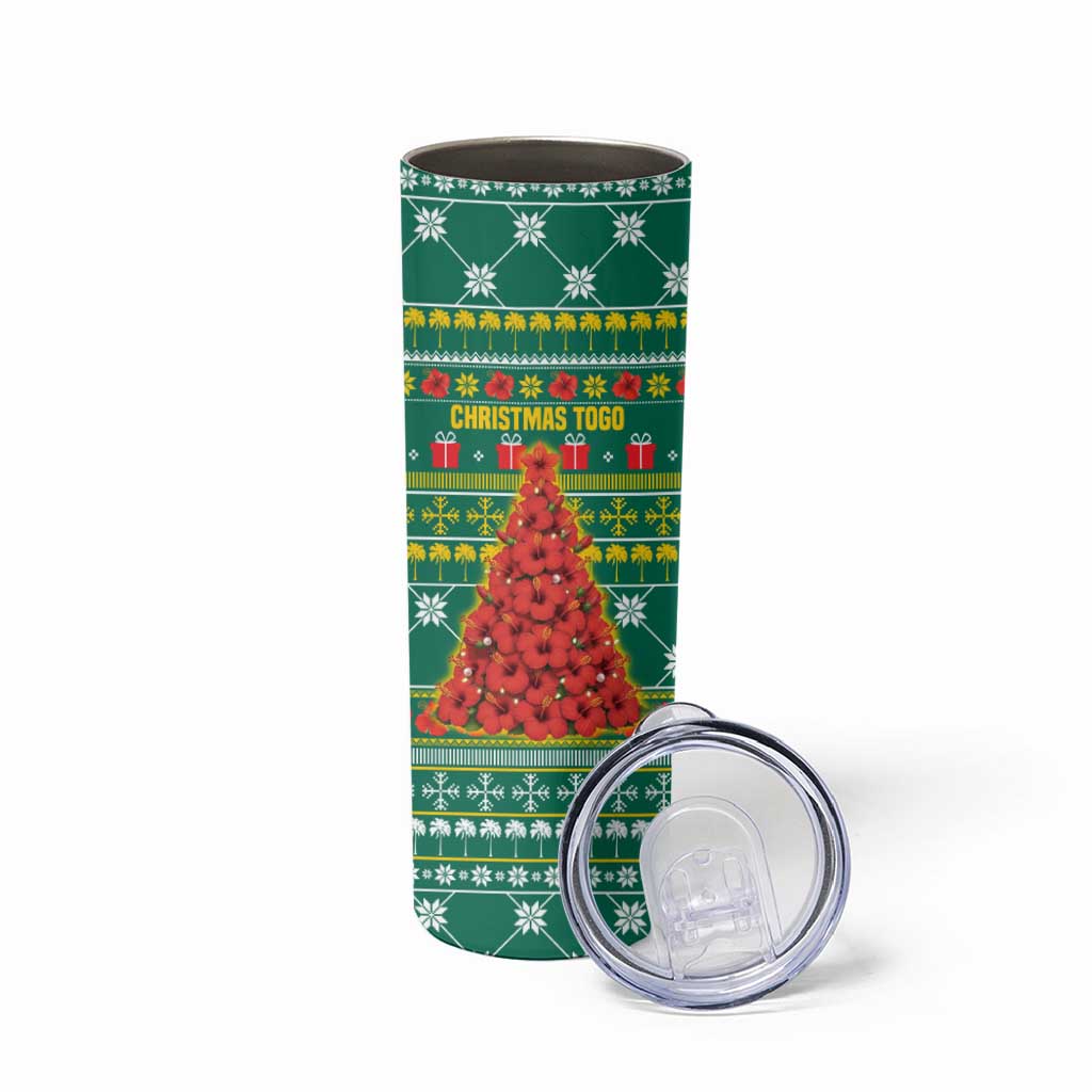 Togo Christmas Skinny Tumbler with Santa Poinsettia Flower Tree Gifts and African Print Pattern - Wonder Print Shop