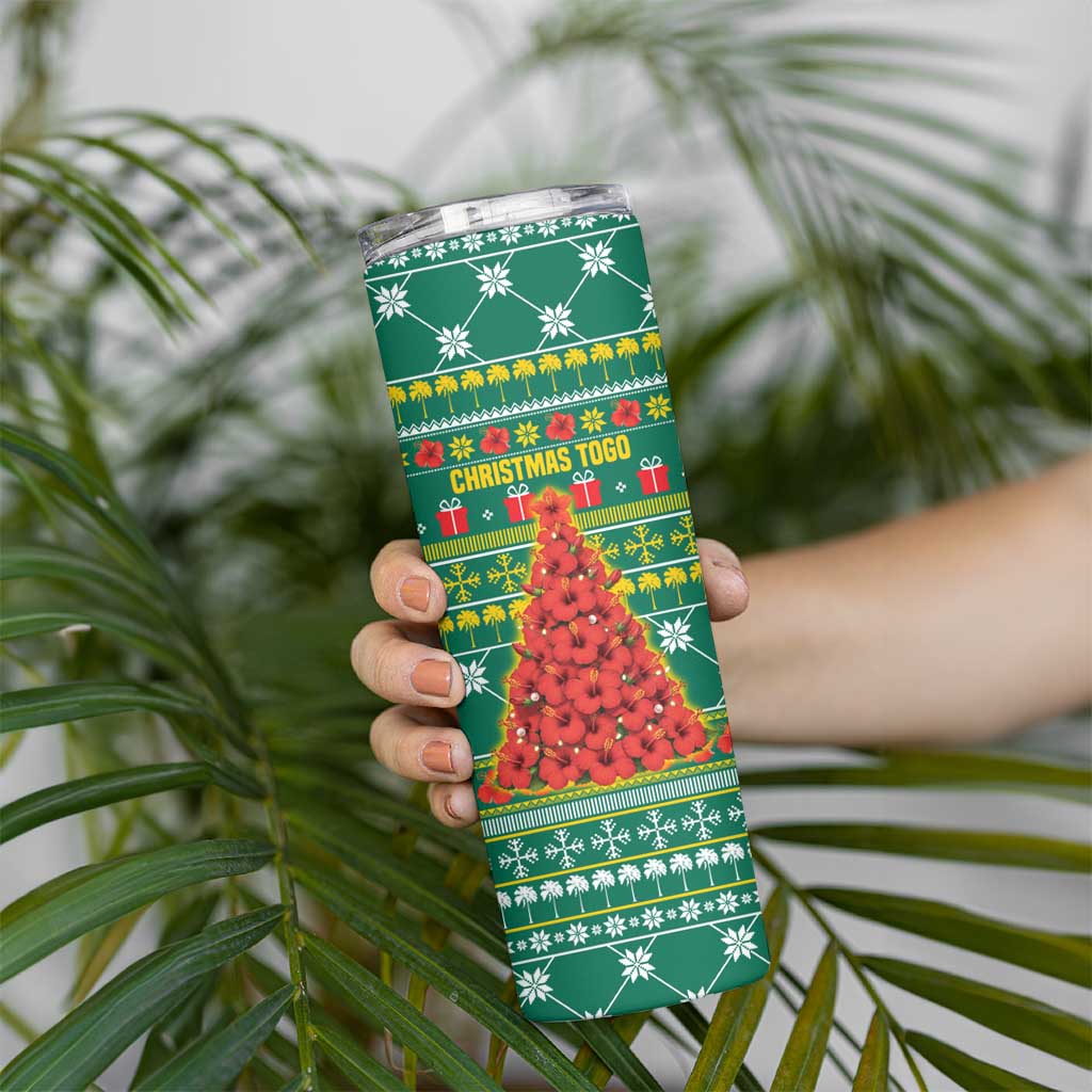Togo Christmas Skinny Tumbler with Santa Poinsettia Flower Tree Gifts and African Print Pattern - Wonder Print Shop