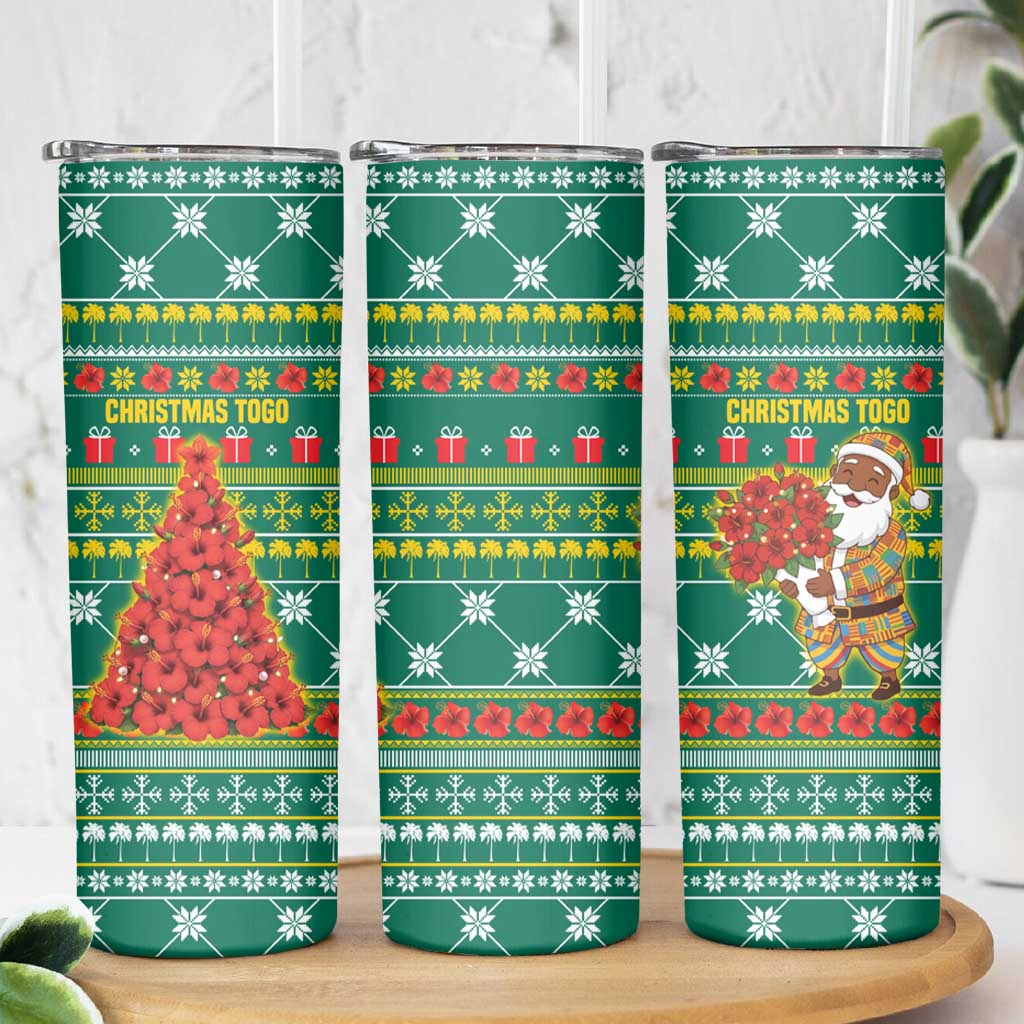 Togo Christmas Skinny Tumbler with Santa Poinsettia Flower Tree Gifts and African Print Pattern - Wonder Print Shop