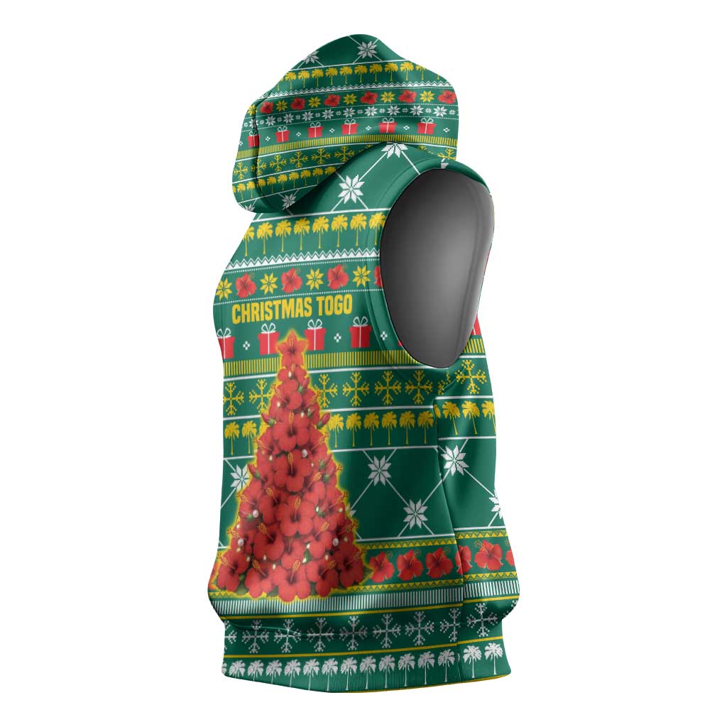 Togo Christmas Sleeveless Hoodie with Santa Poinsettia Flower Tree Gifts and African Print Pattern - Wonder Print Shop