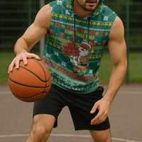 Togo Christmas Sleeveless Hoodie with Santa Poinsettia Flower Tree Gifts and African Print Pattern - Wonder Print Shop