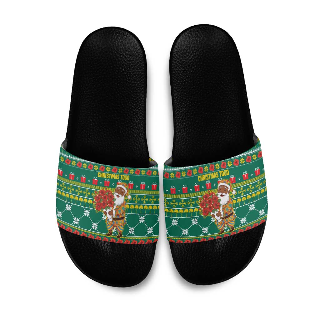 Togo Christmas Slide Sandals with Santa Poinsettia Flower Tree Gifts and African Print Pattern - Wonder Print Shop
