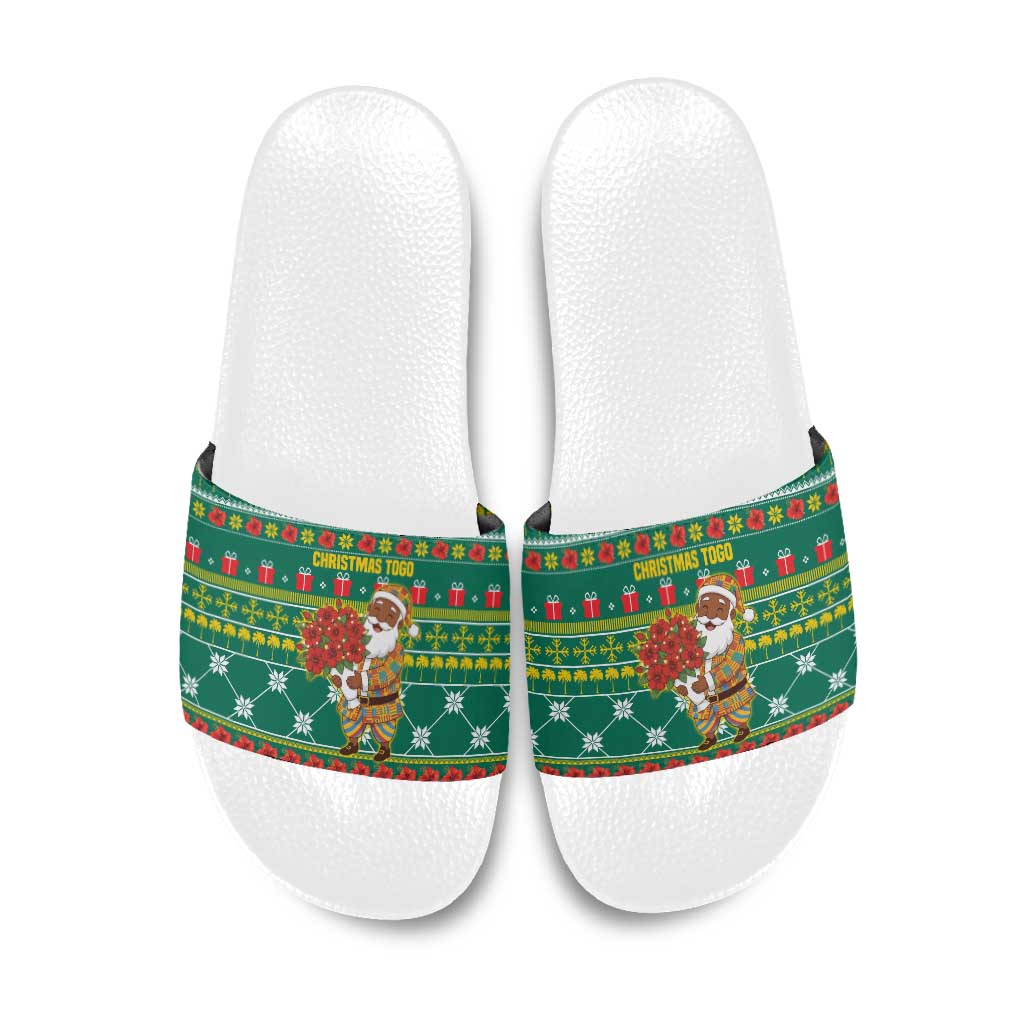Togo Christmas Slide Sandals with Santa Poinsettia Flower Tree Gifts and African Print Pattern - Wonder Print Shop