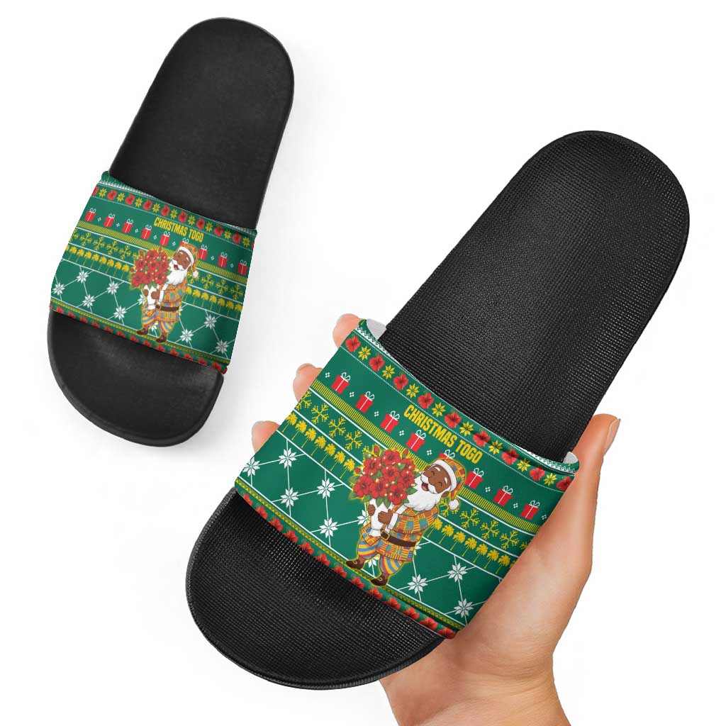 Togo Christmas Slide Sandals with Santa Poinsettia Flower Tree Gifts and African Print Pattern - Wonder Print Shop