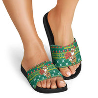 Togo Christmas Slide Sandals with Santa Poinsettia Flower Tree Gifts and African Print Pattern - Wonder Print Shop