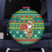Togo Christmas Spare Tire Cover with Santa Poinsettia Flower Tree Gifts and African Print Pattern - Wonder Print Shop