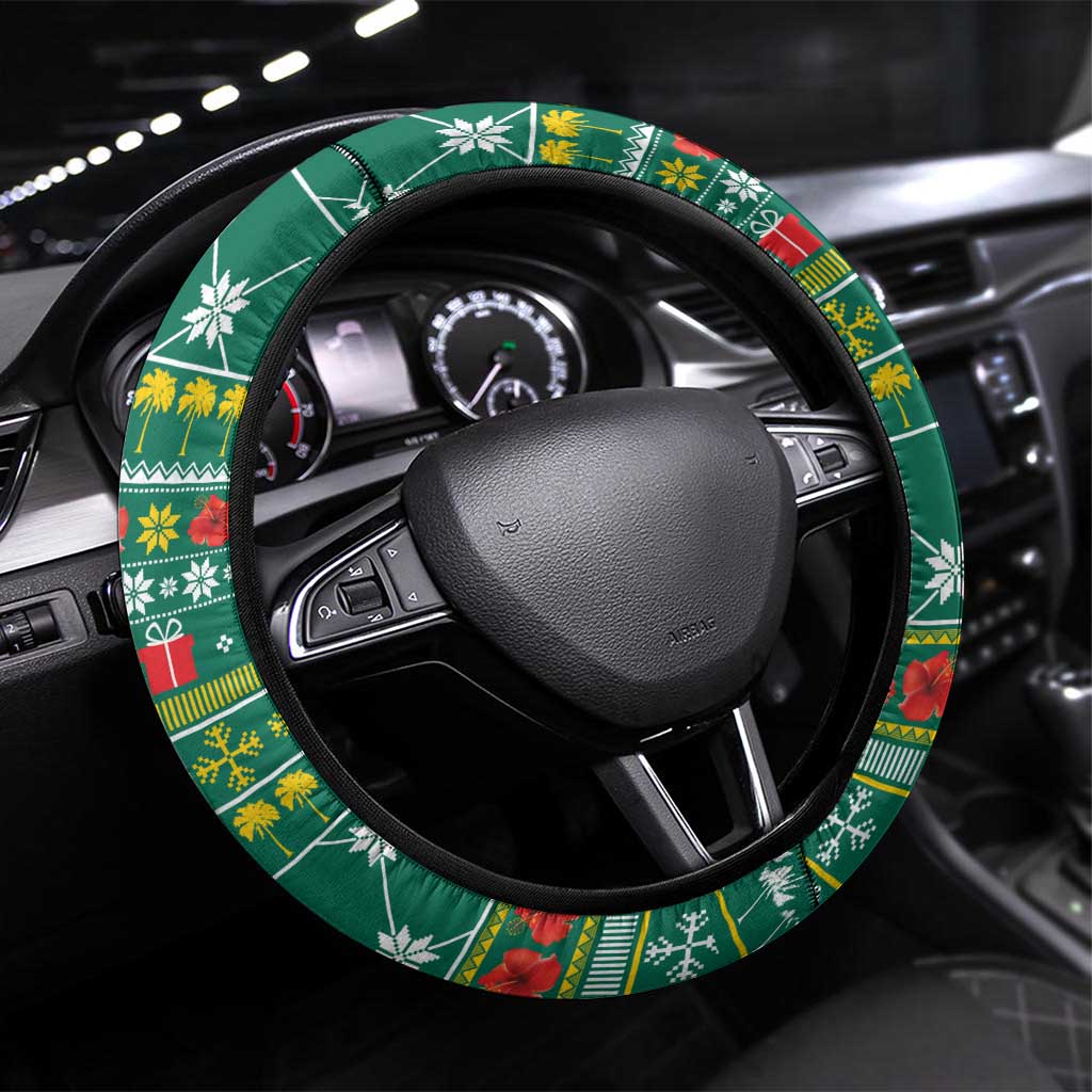 Togo Christmas Steering Wheel Cover with Santa Poinsettia Flower Tree Gifts and African Print Pattern - Wonder Print Shop