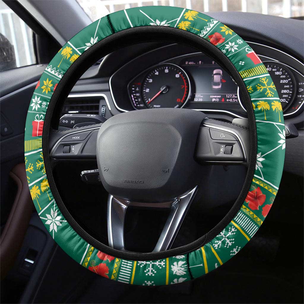 Togo Christmas Steering Wheel Cover with Santa Poinsettia Flower Tree Gifts and African Print Pattern - Wonder Print Shop