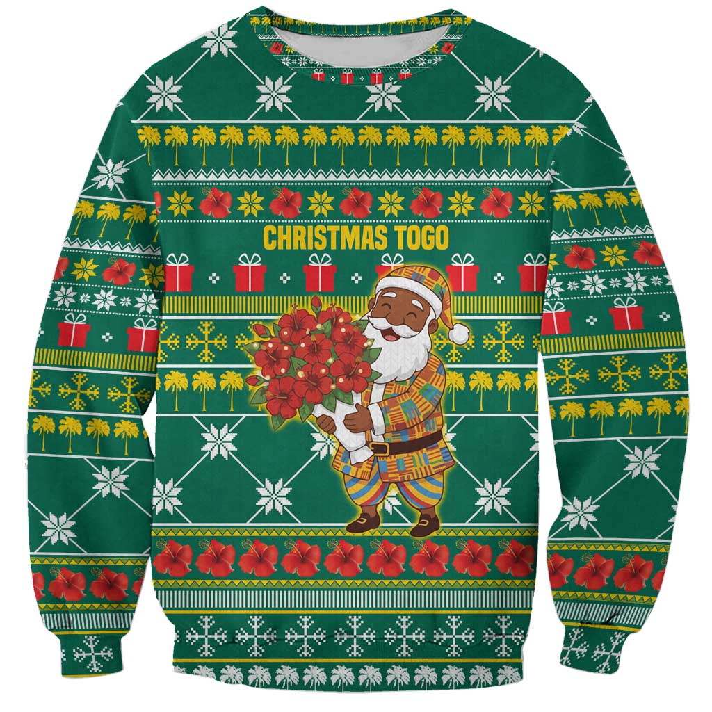 Togo Christmas Sweatshirt with Santa Poinsettia Flower Tree Gifts and African Print Pattern - Wonder Print Shop
