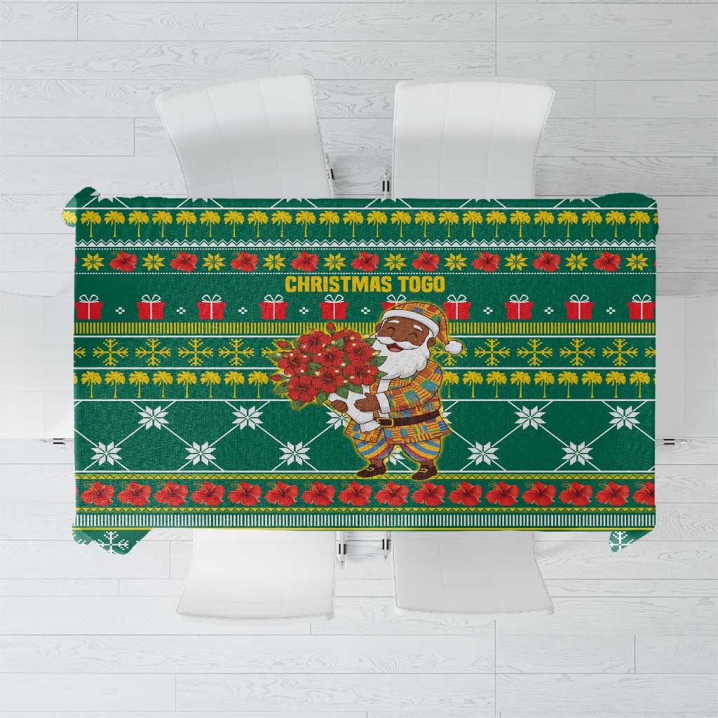 Togo Christmas Tablecloth with Santa Poinsettia Flower Tree Gifts and African Print Pattern - Wonder Print Shop