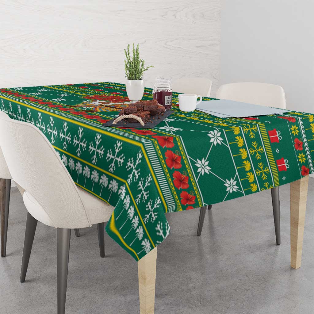 Togo Christmas Tablecloth with Santa Poinsettia Flower Tree Gifts and African Print Pattern - Wonder Print Shop