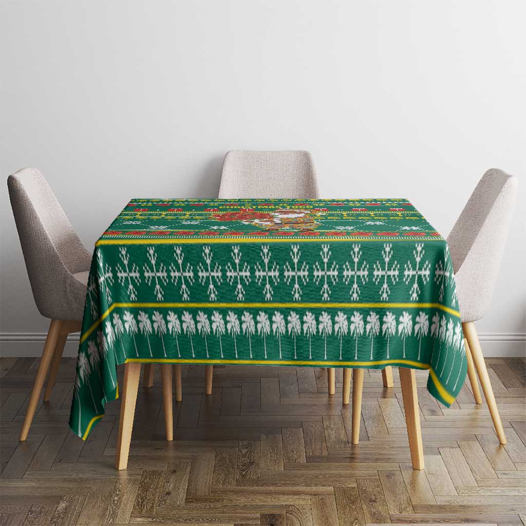 Togo Christmas Tablecloth with Santa Poinsettia Flower Tree Gifts and African Print Pattern - Wonder Print Shop