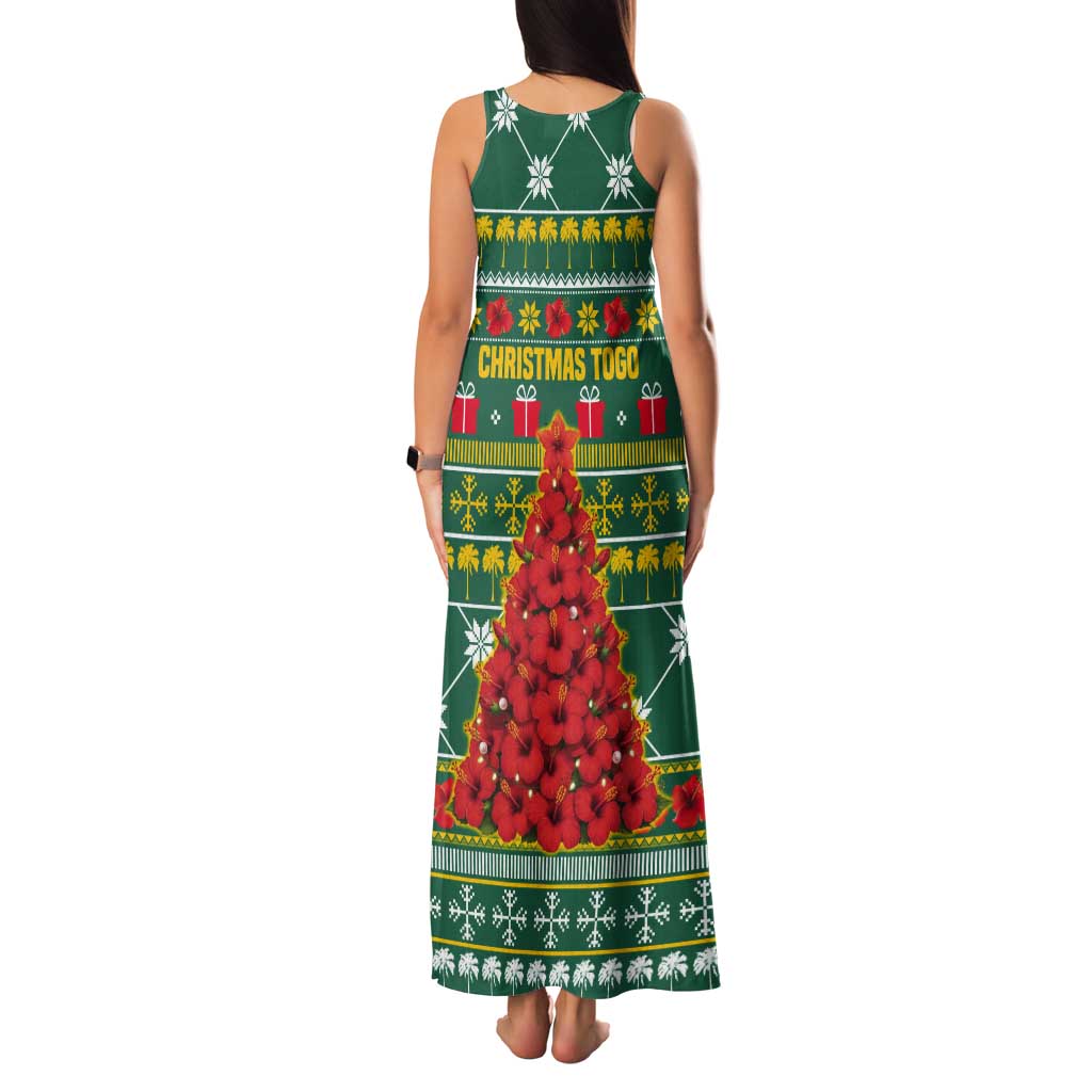 Togo Christmas Tank Maxi Dress with Santa Poinsettia Flower Tree Gifts and African Print Pattern - Wonder Print Shop
