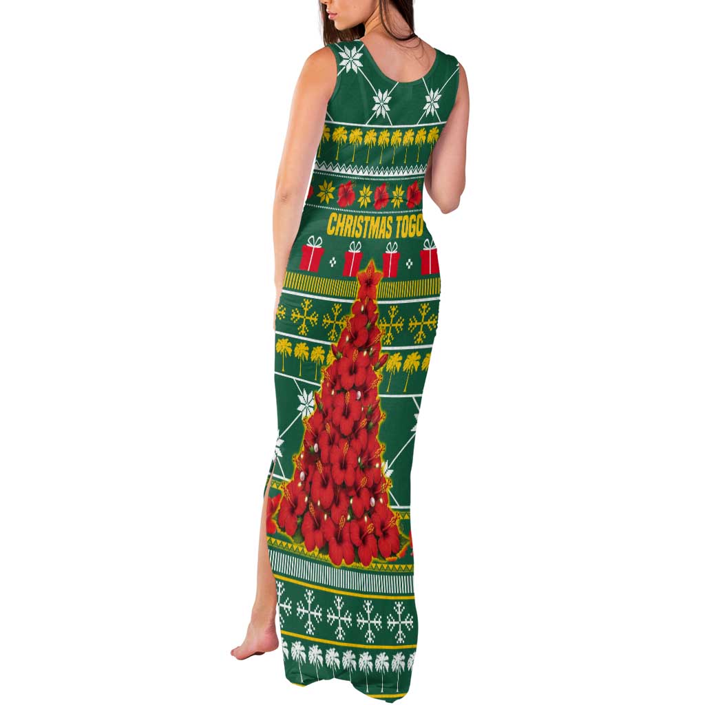 Togo Christmas Tank Maxi Dress with Santa Poinsettia Flower Tree Gifts and African Print Pattern - Wonder Print Shop