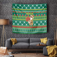 Togo Christmas Tapestry with Santa Poinsettia Flower Tree Gifts and African Print Pattern - Wonder Print Shop