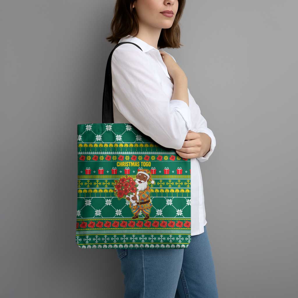 Togo Christmas Tote Bag with Santa Poinsettia Flower Tree Gifts and African Print Pattern - Wonder Print Shop