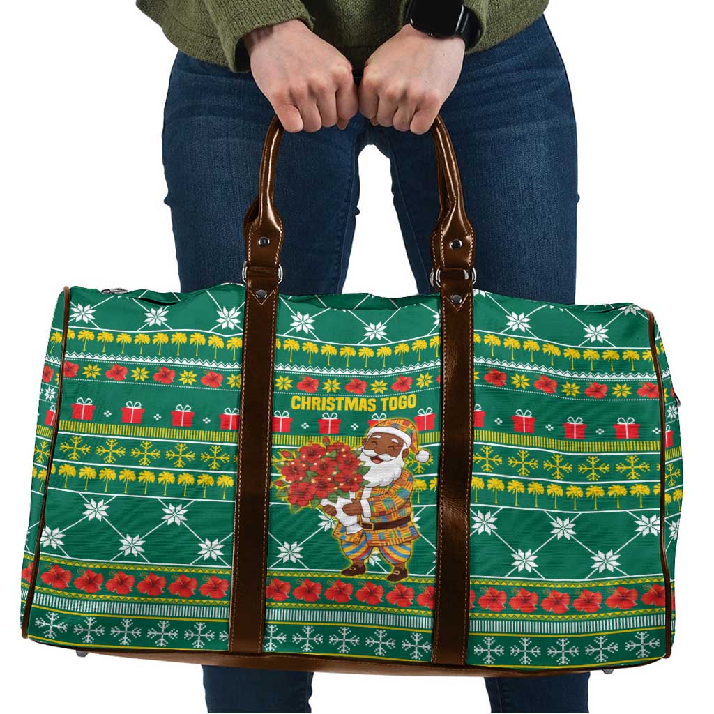 Togo Christmas Travel Bag with Santa Poinsettia Flower Tree Gifts and African Print Pattern - Wonder Print Shop