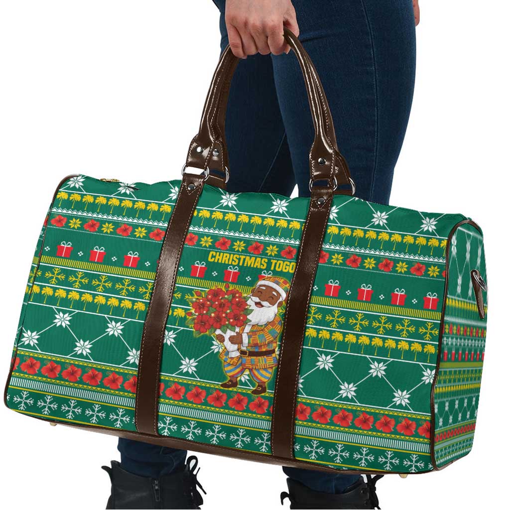 Togo Christmas Travel Bag with Santa Poinsettia Flower Tree Gifts and African Print Pattern - Wonder Print Shop