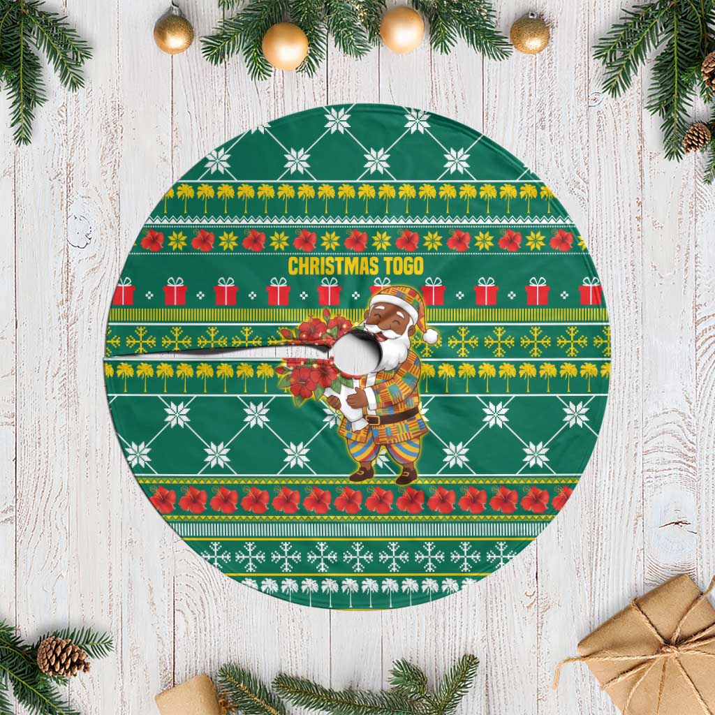 Togo Christmas Tree Skirt with Santa Poinsettia Flower Tree Gifts and African Print Pattern - Wonder Print Shop