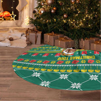 Togo Christmas Tree Skirt with Santa Poinsettia Flower Tree Gifts and African Print Pattern - Wonder Print Shop