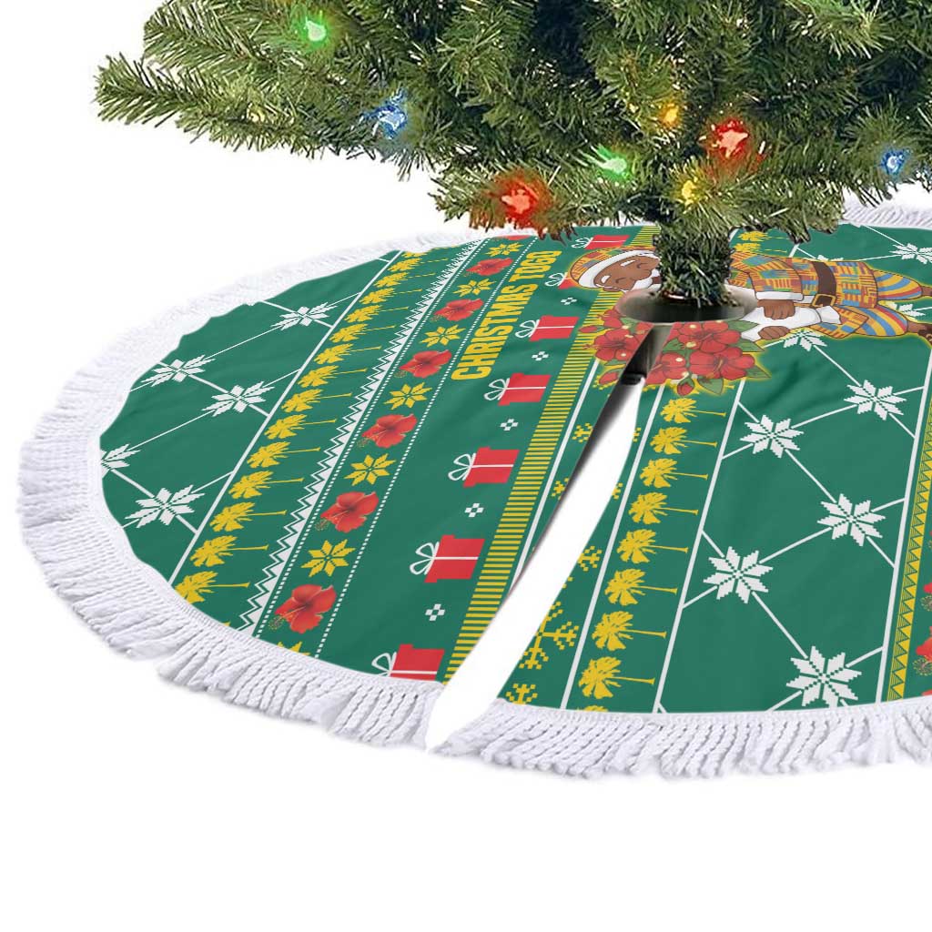 Togo Christmas Tree Skirt with Santa Poinsettia Flower Tree Gifts and African Print Pattern - Wonder Print Shop