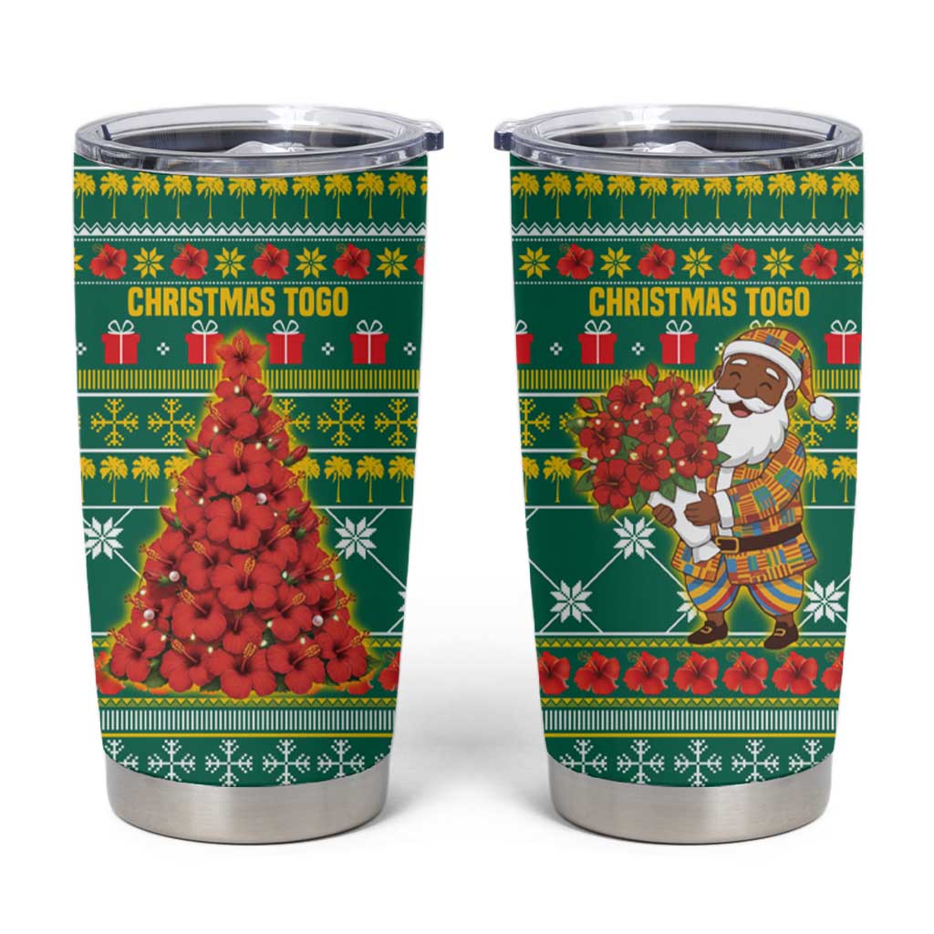 Togo Christmas Tumbler Cup with Santa Poinsettia Flower Tree Gifts and African Print Pattern - Wonder Print Shop