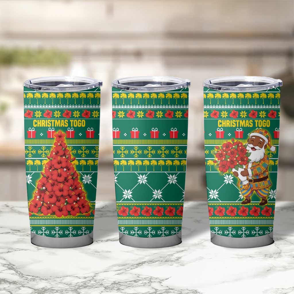 Togo Christmas Tumbler Cup with Santa Poinsettia Flower Tree Gifts and African Print Pattern - Wonder Print Shop