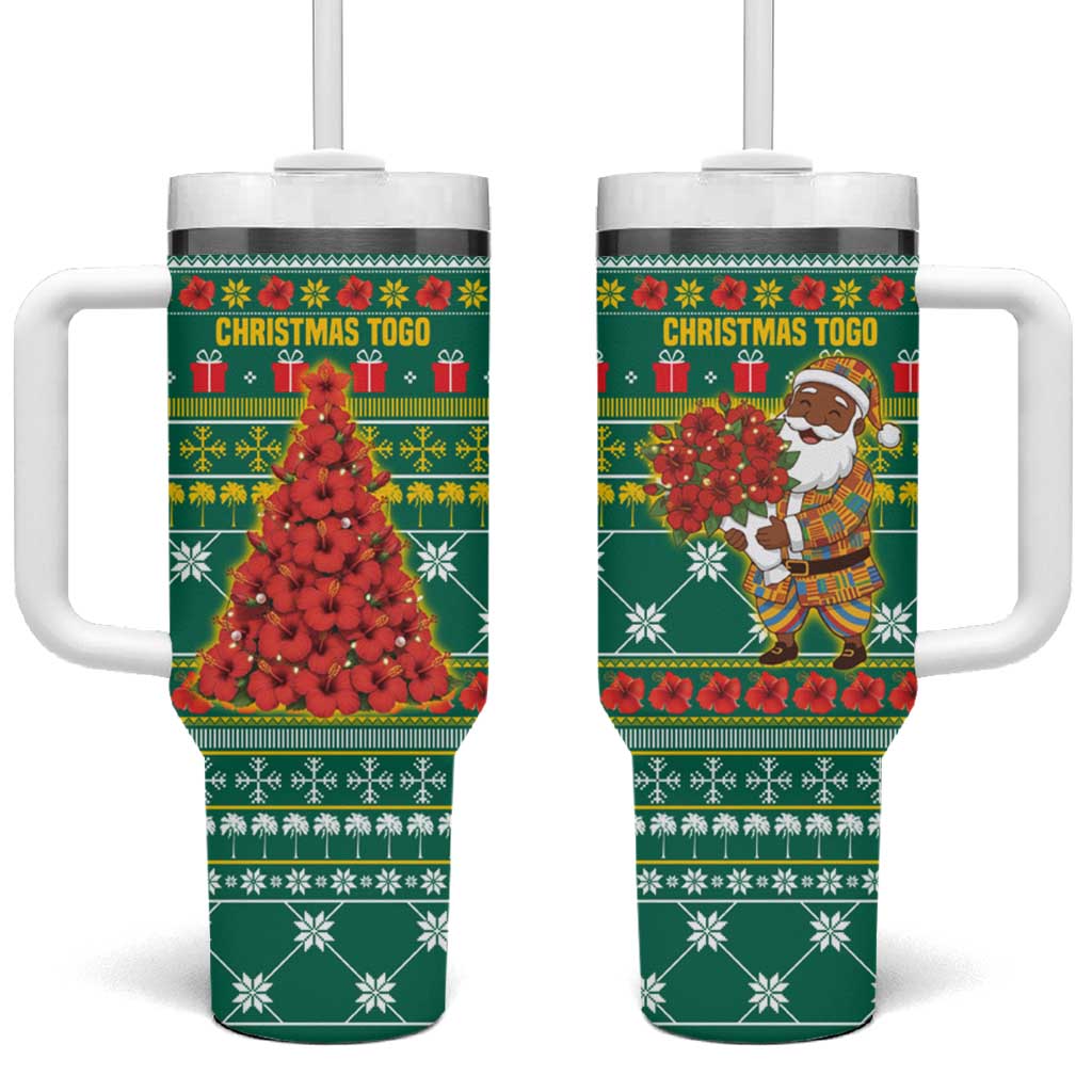 Togo Christmas Tumbler With Handle with Santa Poinsettia Flower Tree Gifts and African Print Pattern - Wonder Print Shop