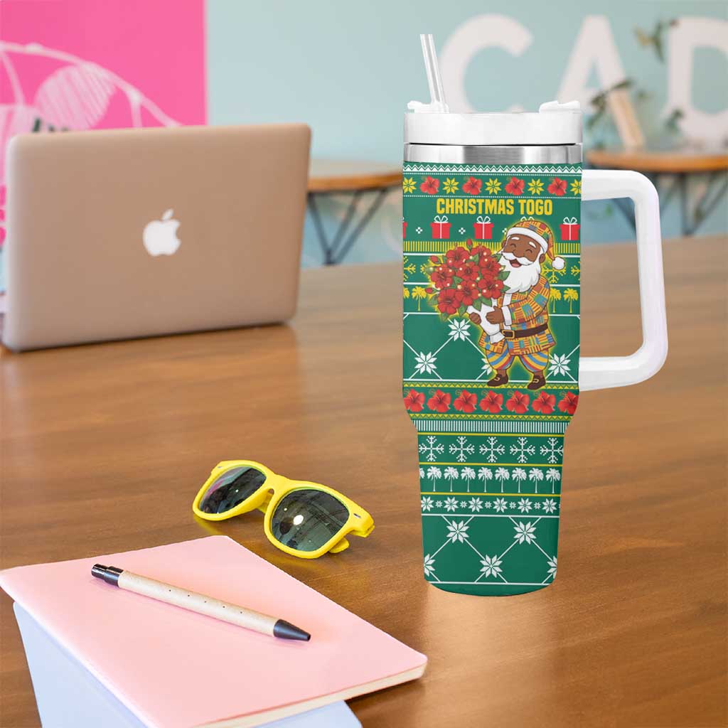 Togo Christmas Tumbler With Handle with Santa Poinsettia Flower Tree Gifts and African Print Pattern - Wonder Print Shop