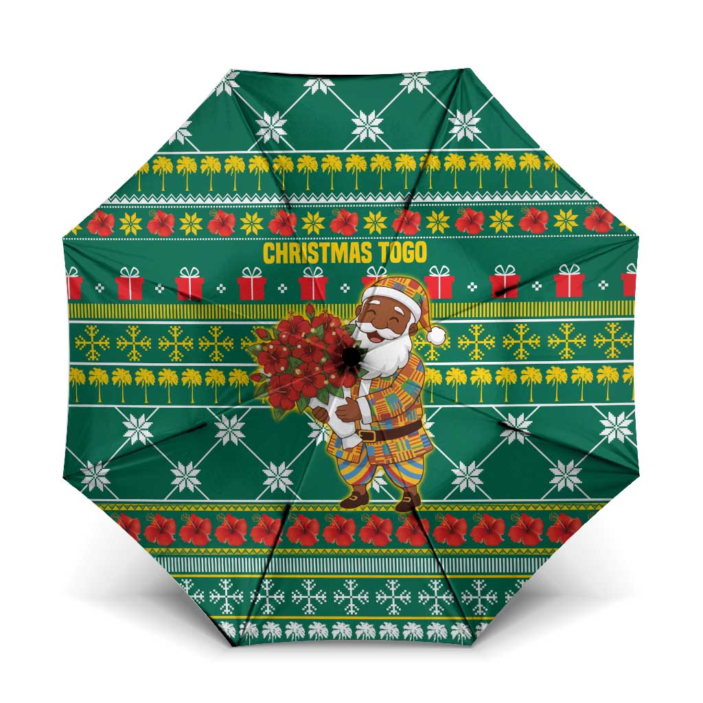 Togo Christmas Umbrella with Santa Poinsettia Flower Tree Gifts and African Print Pattern - Wonder Print Shop