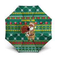 Togo Christmas Umbrella with Santa Poinsettia Flower Tree Gifts and African Print Pattern - Wonder Print Shop