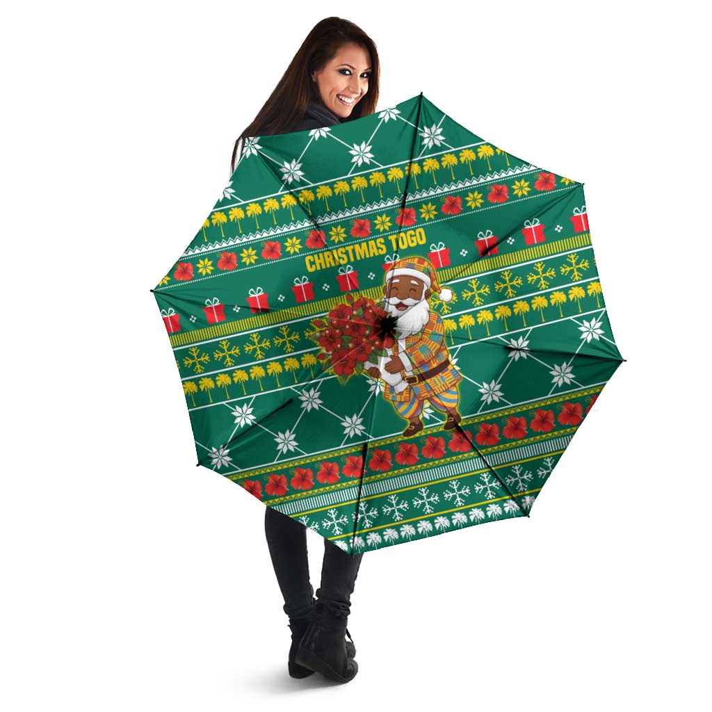 Togo Christmas Umbrella with Santa Poinsettia Flower Tree Gifts and African Print Pattern - Wonder Print Shop