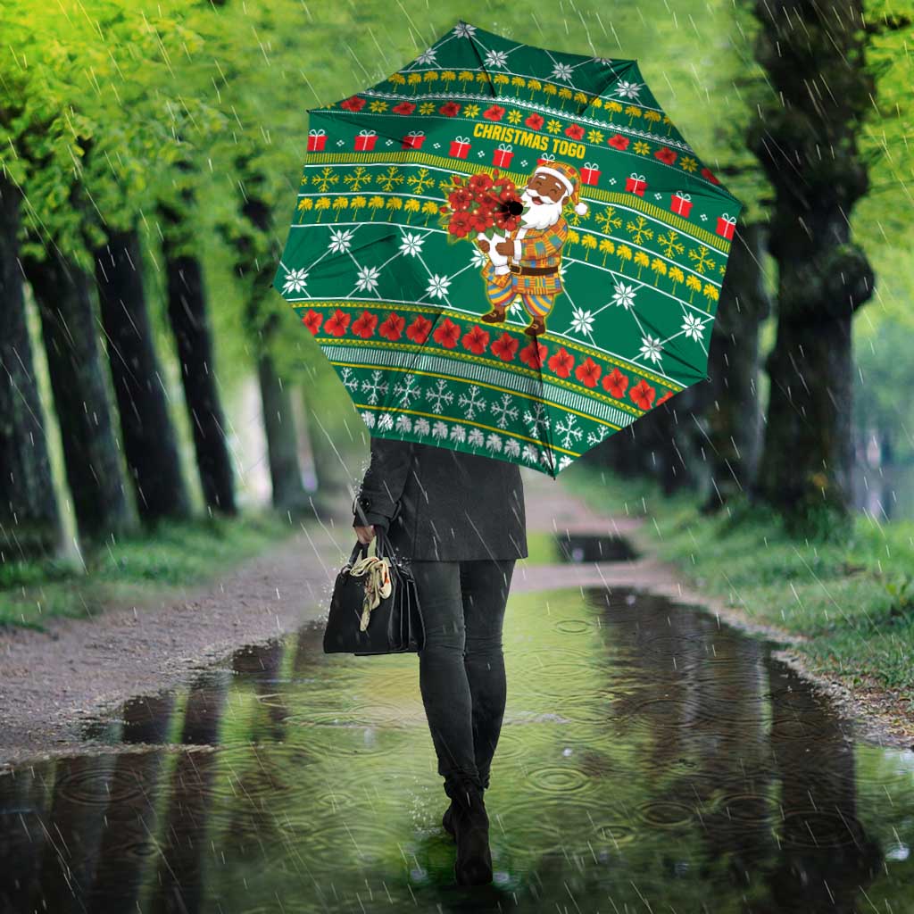 Togo Christmas Umbrella with Santa Poinsettia Flower Tree Gifts and African Print Pattern - Wonder Print Shop