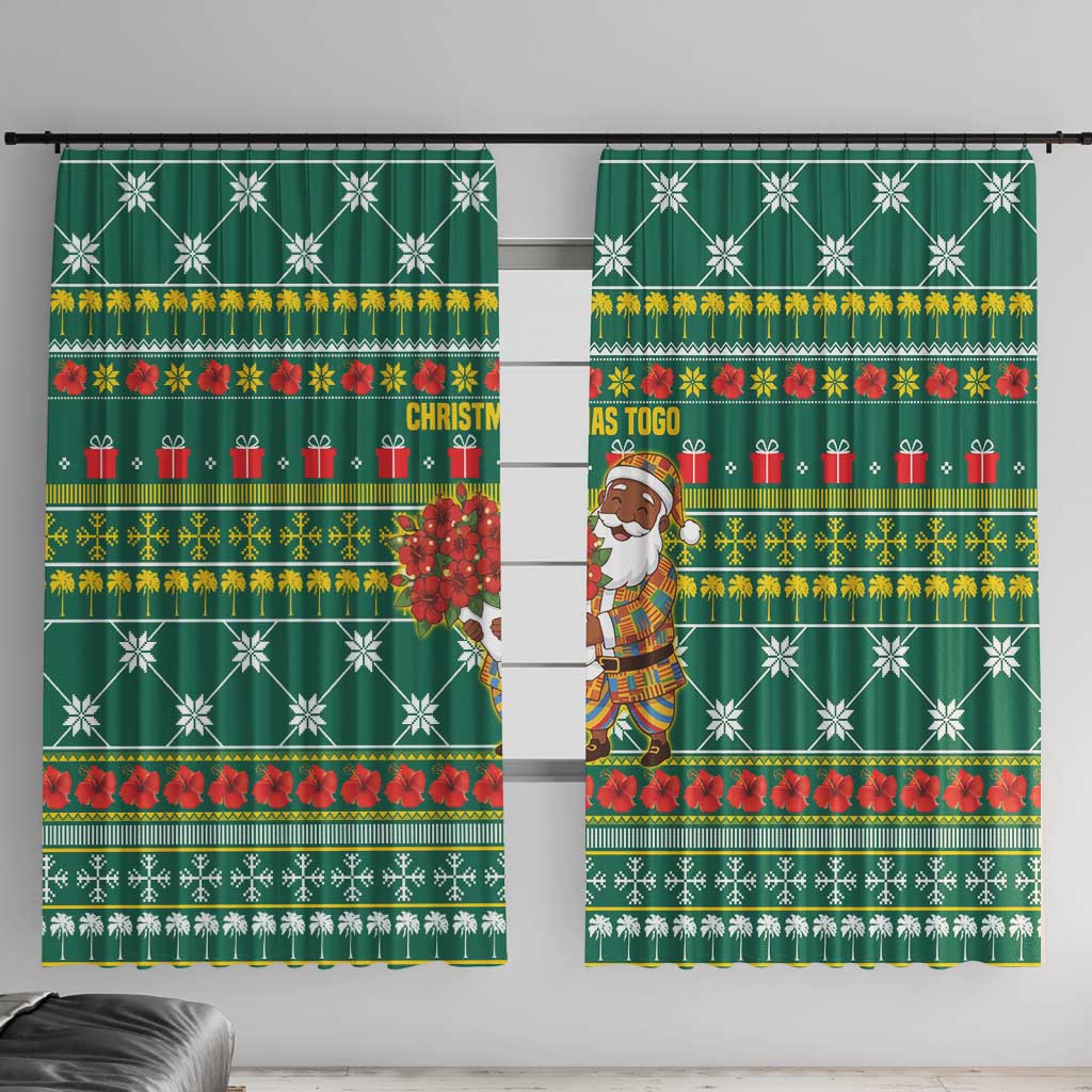 Togo Christmas Window Curtain with Santa Poinsettia Flower Tree Gifts and African Print Pattern - Wonder Print Shop