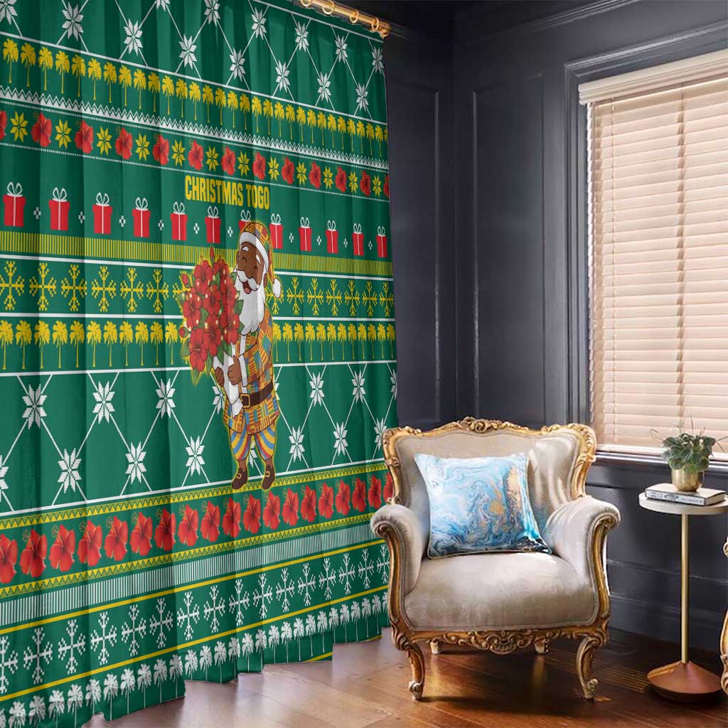 Togo Christmas Window Curtain with Santa Poinsettia Flower Tree Gifts and African Print Pattern - Wonder Print Shop