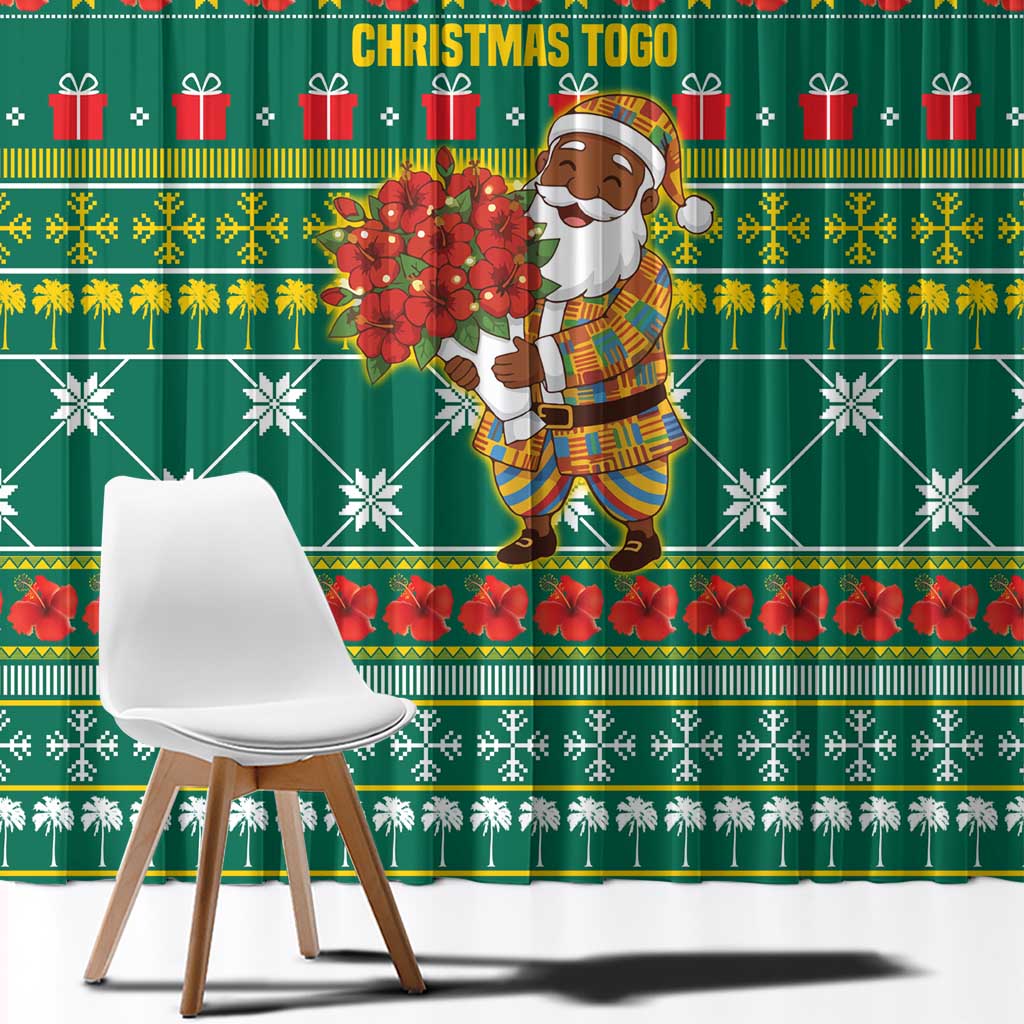 Togo Christmas Window Curtain with Santa Poinsettia Flower Tree Gifts and African Print Pattern - Wonder Print Shop