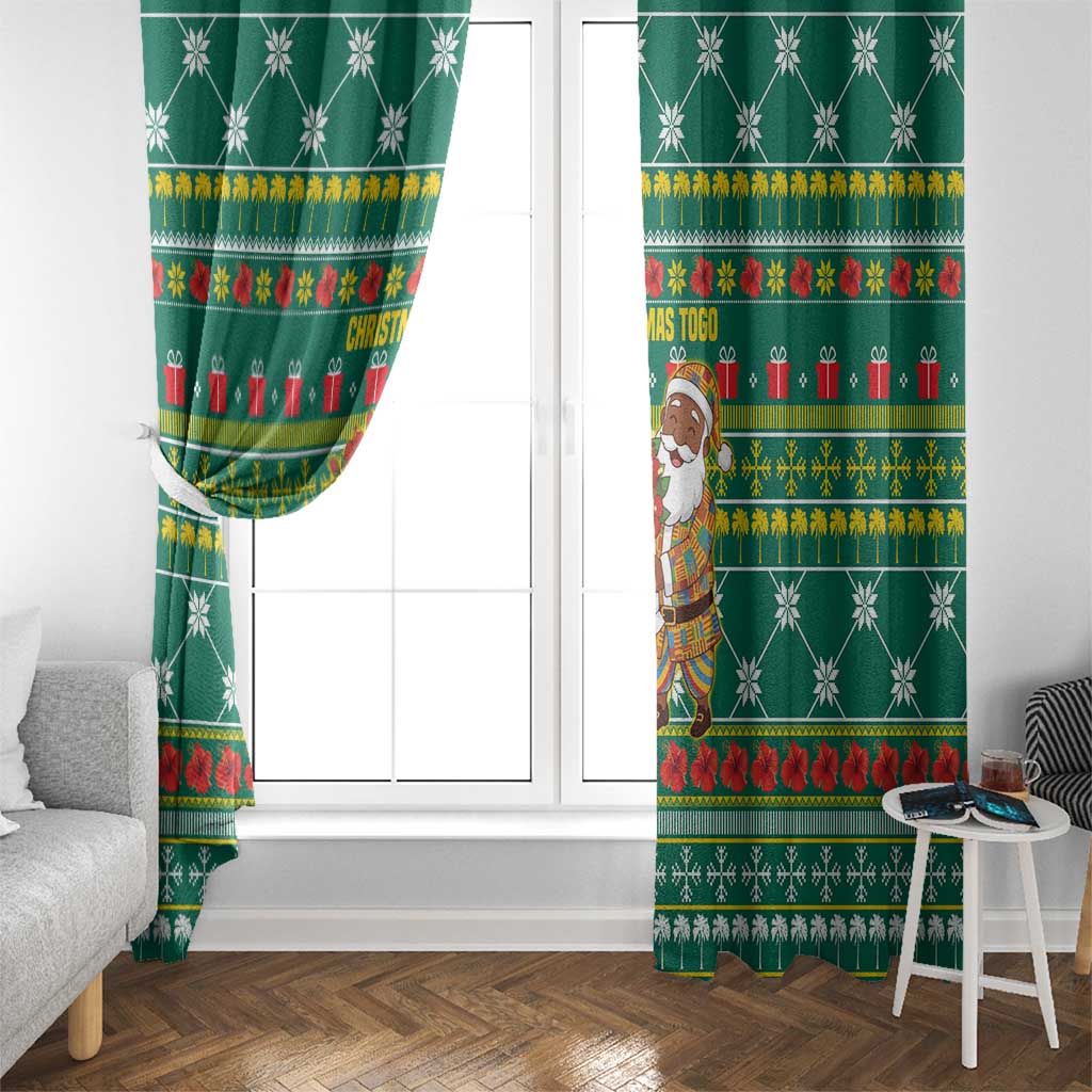 Togo Christmas Window Curtain with Santa Poinsettia Flower Tree Gifts and African Print Pattern - Wonder Print Shop