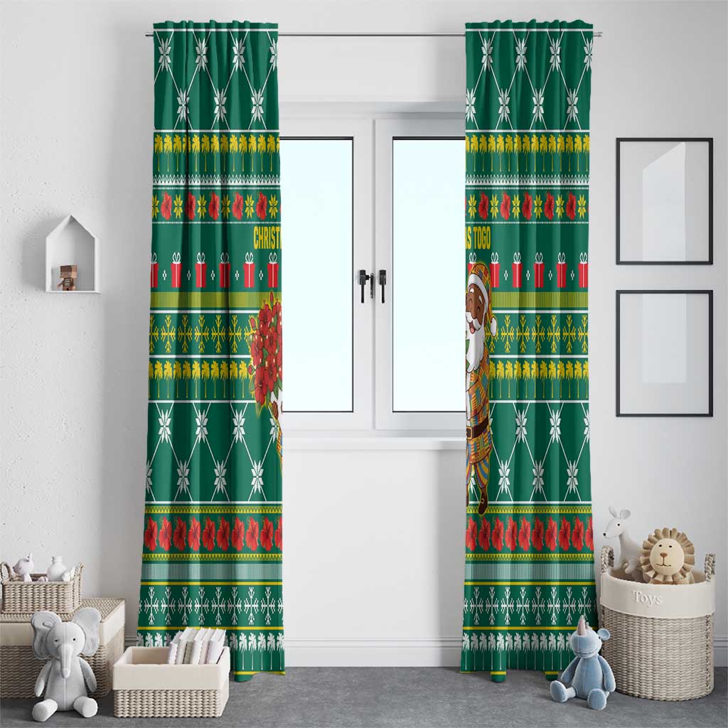 Togo Christmas Window Curtain with Santa Poinsettia Flower Tree Gifts and African Print Pattern - Wonder Print Shop