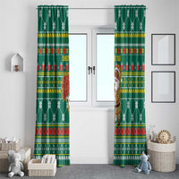 Togo Christmas Window Curtain with Santa Poinsettia Flower Tree Gifts and African Print Pattern - Wonder Print Shop