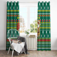 Togo Christmas Window Curtain with Santa Poinsettia Flower Tree Gifts and African Print Pattern - Wonder Print Shop