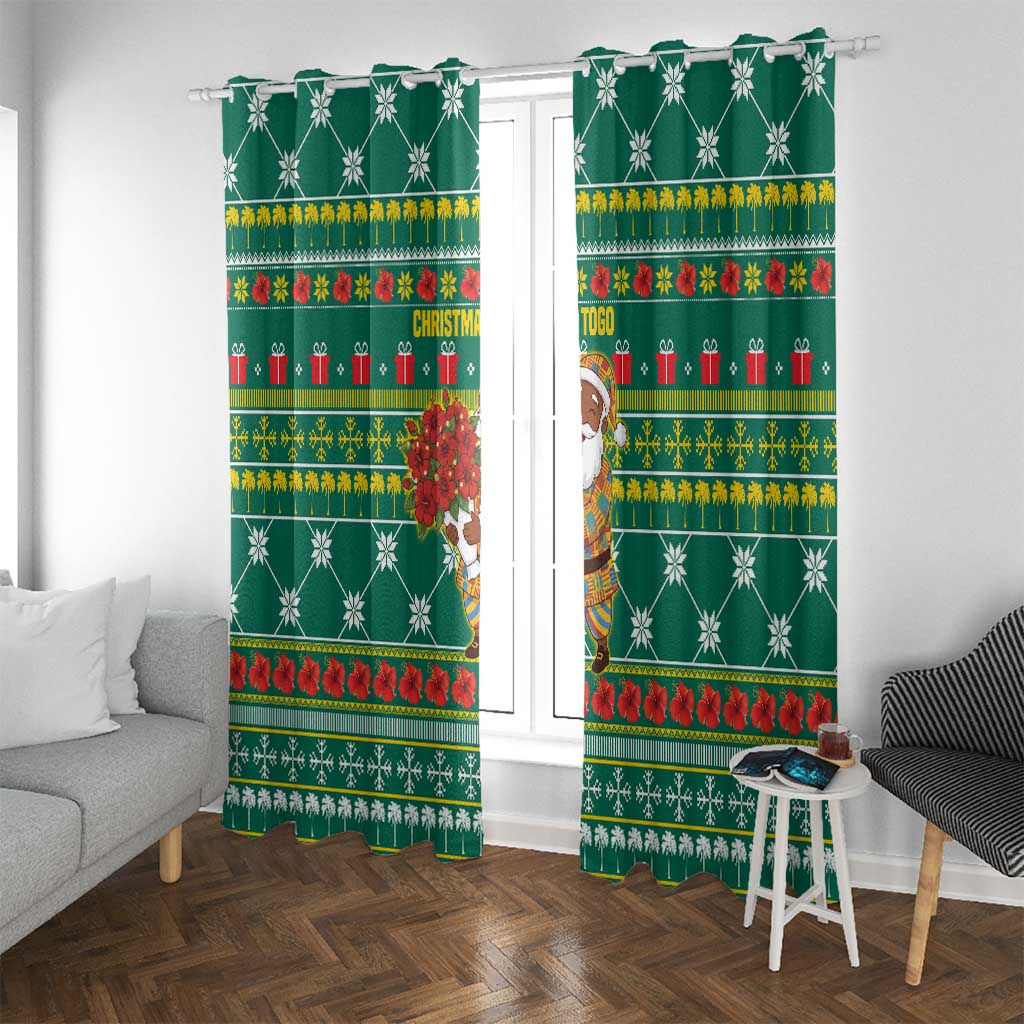 Togo Christmas Window Curtain with Santa Poinsettia Flower Tree Gifts and African Print Pattern - Wonder Print Shop
