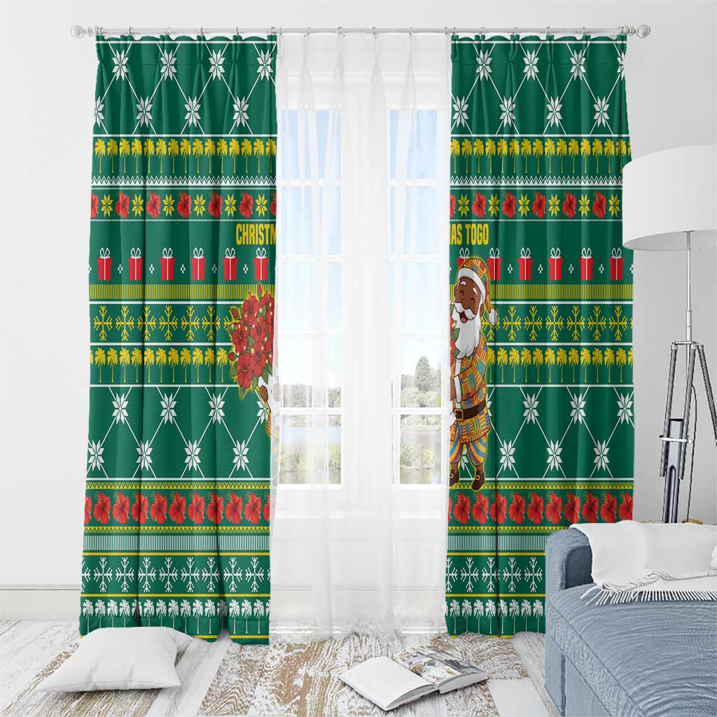 Togo Christmas Window Curtain with Santa Poinsettia Flower Tree Gifts and African Print Pattern - Wonder Print Shop