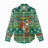 Togo Christmas Women Casual Shirt with Santa Poinsettia Flower Tree Gifts and African Print Pattern - Wonder Print Shop